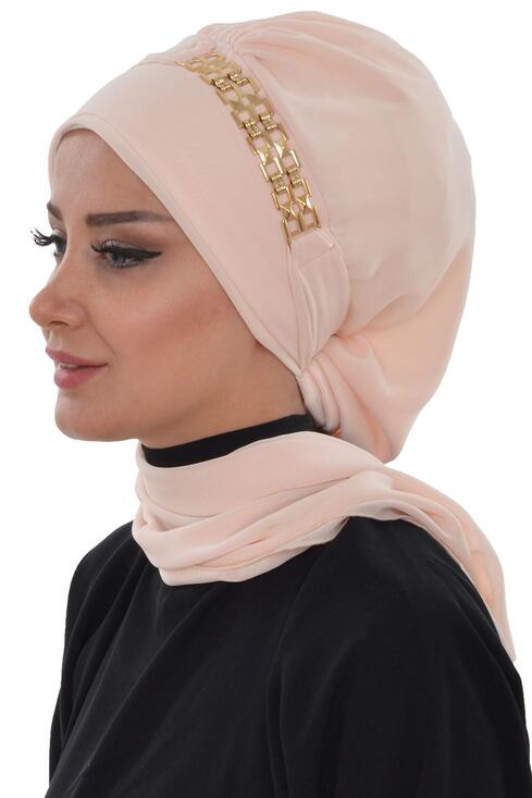 6797 Instant Turban Lightweight Chiffon Scarf Head Turbans Headwear Beige